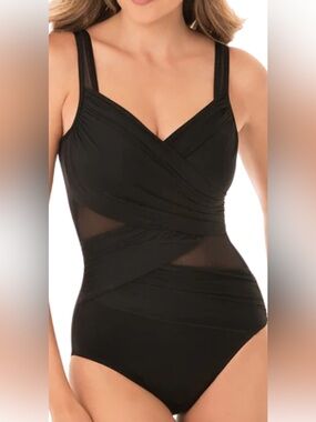 Miraclesuit Black One-Piece Swimsuit with Draped Front Size 10